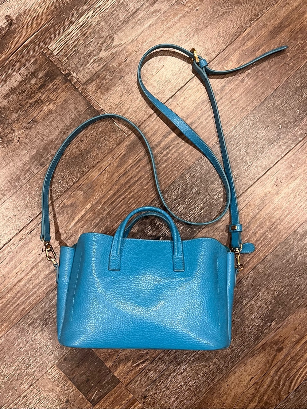 Genuine Pebbled Leather Multi-Pocket Crossbody Satchel in Teal Blue
